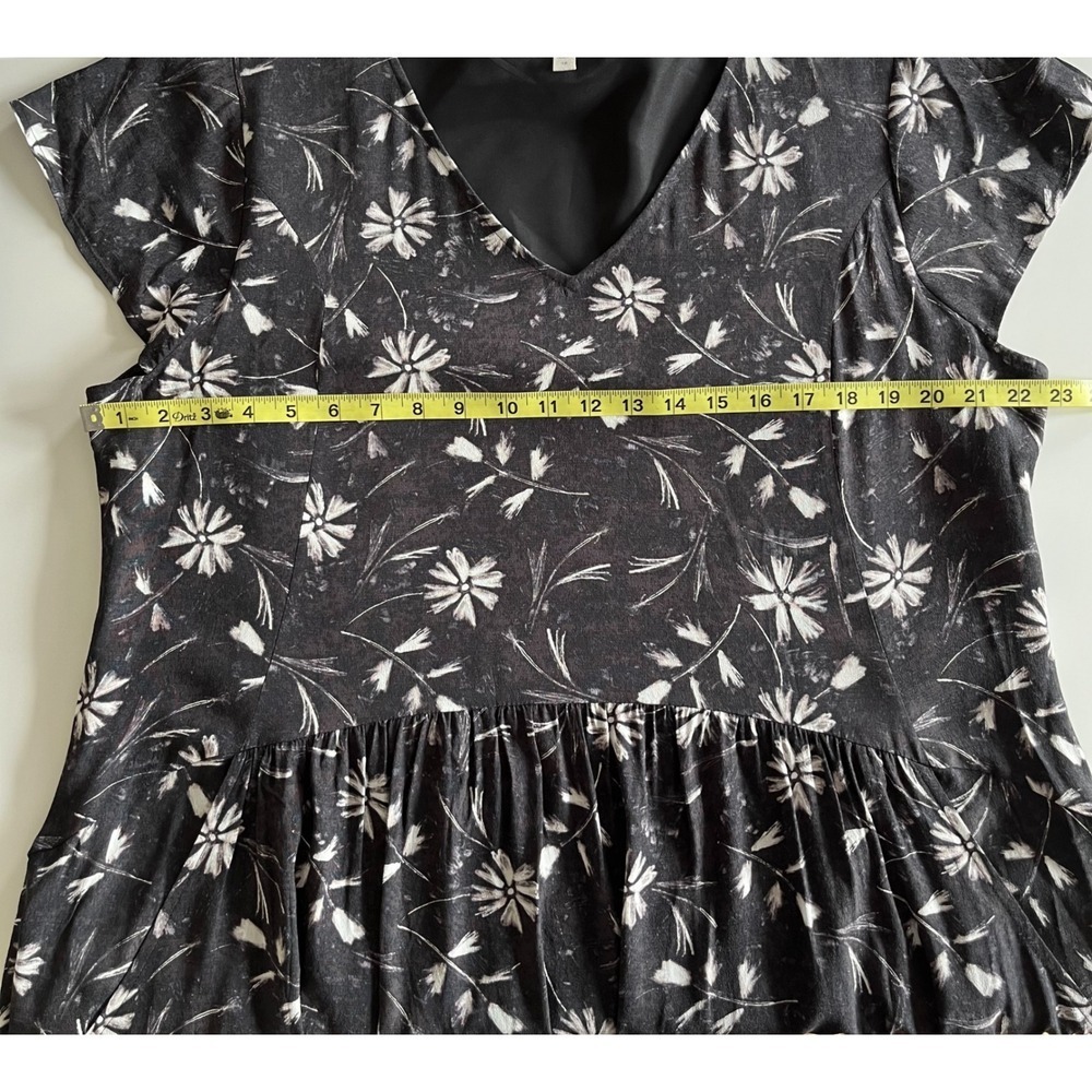 Garnet‎ Hill Summer Day V Neck Drop Waist Dress Black Floral Women 18 Fall - Picture 4 of 14